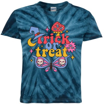 Cute Trick Or Treat Moon Night Butterfly Halloween Kids Tie-Dye T-Shirt