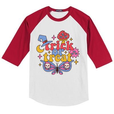 Cute Trick Or Treat Moon Night Butterfly Halloween Kids Colorblock Raglan Jersey