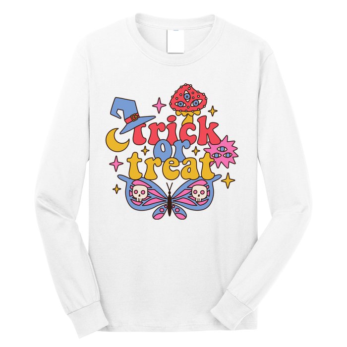 Cute Trick Or Treat Moon Night Butterfly Halloween Long Sleeve Shirt