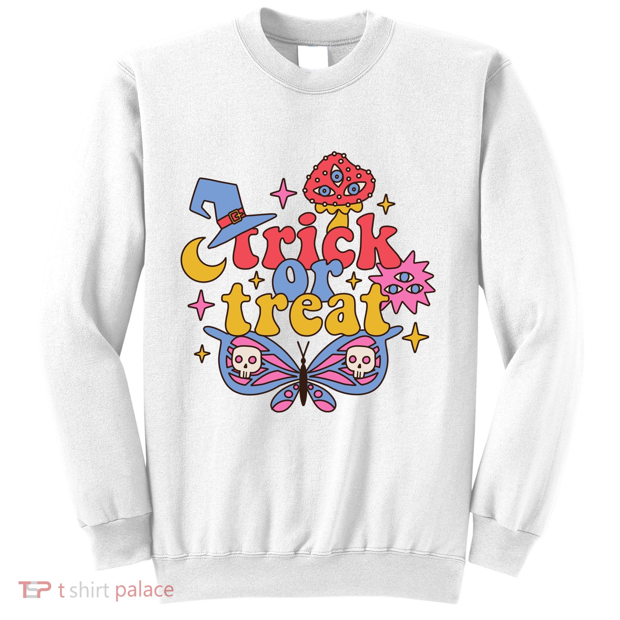 Cute Trick Or Treat Moon Night Butterfly Halloween Sweatshirt