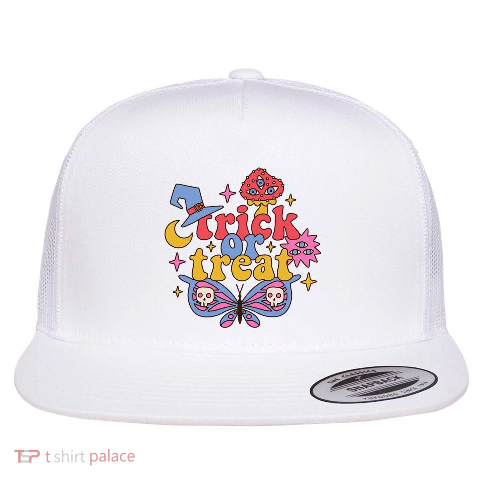 Cute Trick Or Treat Moon Night Butterfly Halloween Flatbill Hat