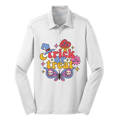 Cute Trick Or Treat Moon Night Butterfly Halloween Silk Touch Performance Long Sleeve Polo