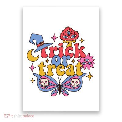 Cute Trick Or Treat Moon Night Butterfly Halloween Poster