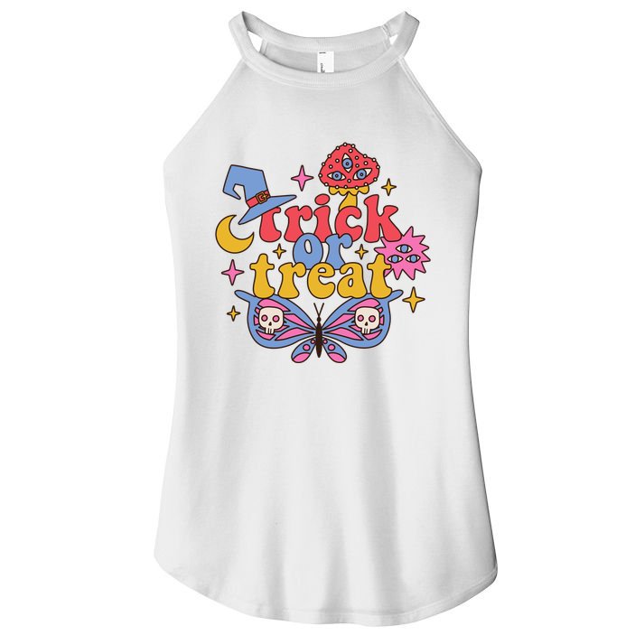 Cute Trick Or Treat Moon Night Butterfly Halloween Women's Perfect Tri Rocker Tank