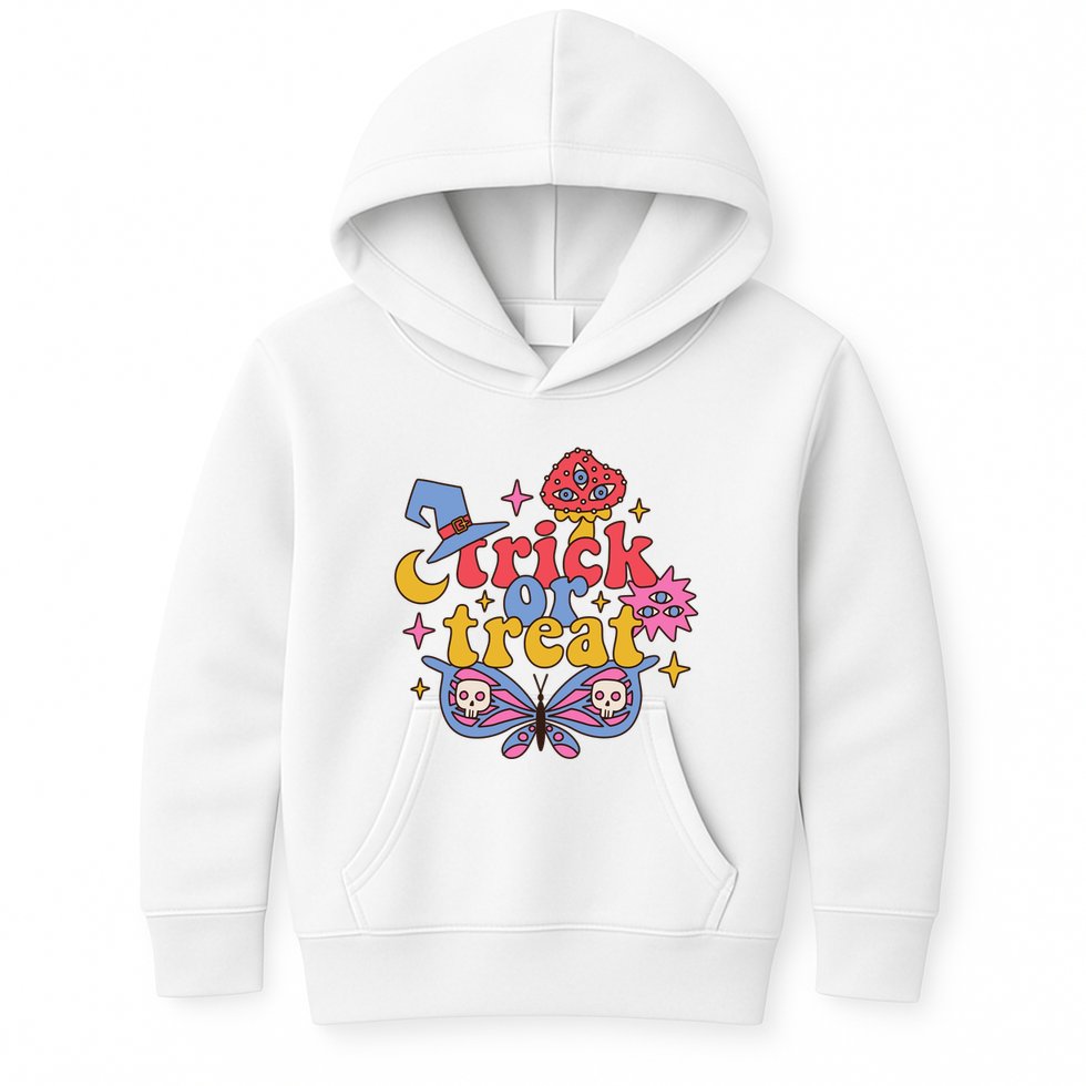 Cute Trick Or Treat Moon Night Butterfly Halloween Kids Hoodie