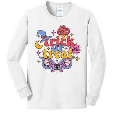 Cute Trick Or Treat Moon Night Butterfly Halloween Kids Long Sleeve Shirt