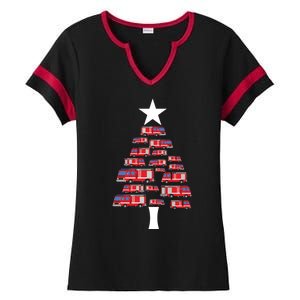 Christmas Tree Out Of Fire Trucks Christmas Boy Kids Ladies Halftime Notch Neck Tee