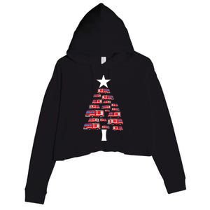 Christmas Tree Out Of Fire Trucks Christmas Boy Kids Crop Fleece Hoodie