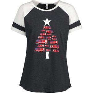 Christmas Tree Out Of Fire Trucks Christmas Boy Kids Enza Ladies Jersey Colorblock Tee