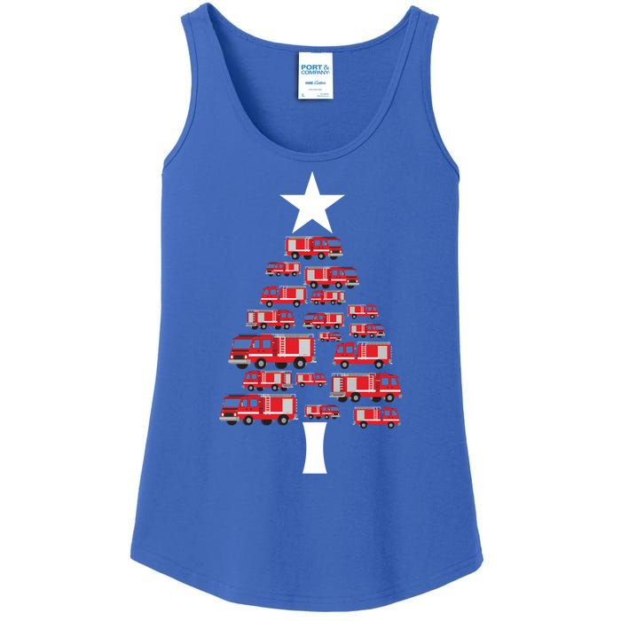 Christmas Tree Out Of Fire Trucks Christmas Boy Kids Ladies Essential Tank