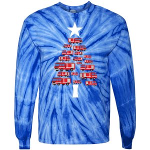 Christmas Tree Out Of Fire Trucks Christmas Boy Kids Tie-Dye Long Sleeve Shirt