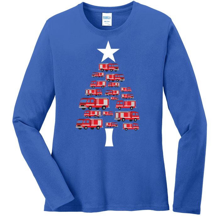 Christmas Tree Out Of Fire Trucks Christmas Boy Kids Ladies Long Sleeve Shirt