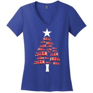 Christmas Tree Out Of Fire Trucks Christmas Boy Kids Women's V-Neck T-Shirt