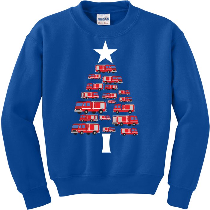 Christmas Tree Out Of Fire Trucks Christmas Boy Kids Kids Sweatshirt