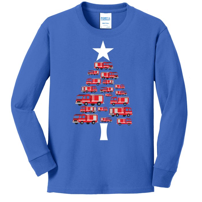 Christmas Tree Out Of Fire Trucks Christmas Boy Kids Kids Long Sleeve Shirt