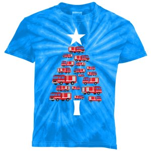 Christmas Tree Out Of Fire Trucks Christmas Boy Kids Kids Tie-Dye T-Shirt