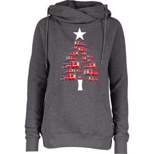 Christmas Tree Out Of Fire Trucks Christmas Boy Kids Womens Funnel Neck Pullover Hood