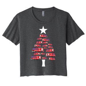 Christmas Tree Out Of Fire Trucks Christmas Boy Kids Women's Crop Top Tee