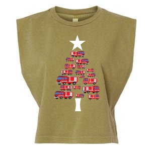 Christmas Tree Out Of Fire Trucks Christmas Boy Kids Garment-Dyed Women's Muscle Tee