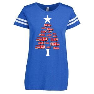 Christmas Tree Out Of Fire Trucks Christmas Boy Kids Enza Ladies Jersey Football T-Shirt