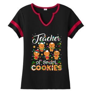 Christmas Teacher Of Smart Cookies Gingerbread Xmas Teacher Ladies Halftime Notch Neck Tee