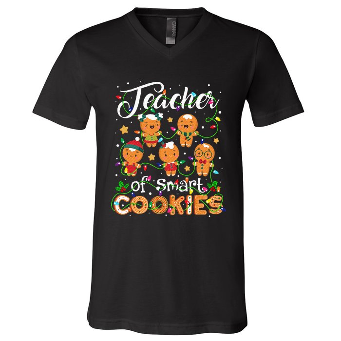 Christmas Teacher Of Smart Cookies Gingerbread Xmas Teacher V-Neck T-Shirt