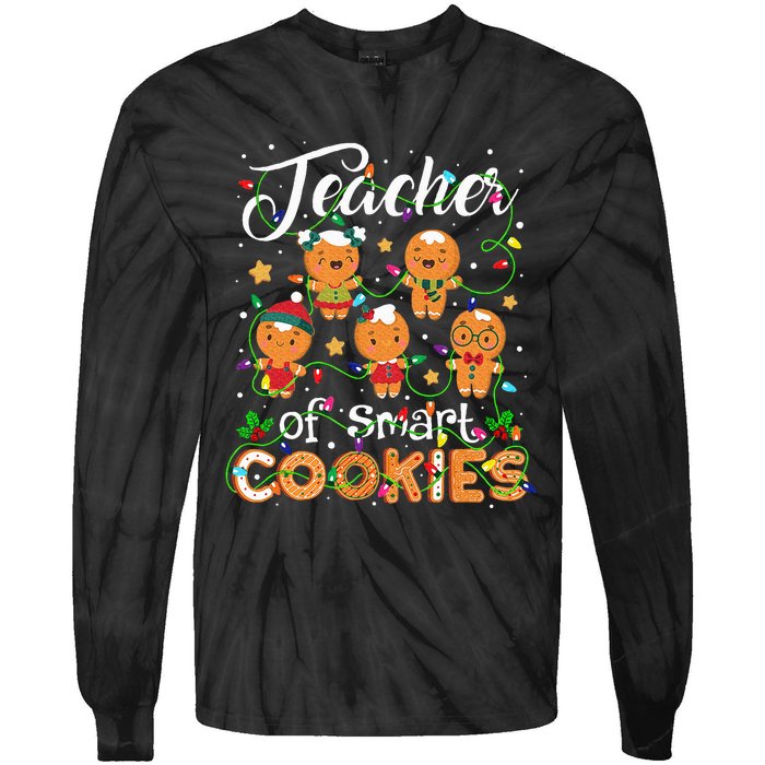 Christmas Teacher Of Smart Cookies Gingerbread Xmas Teacher Tie-Dye Long Sleeve Shirt