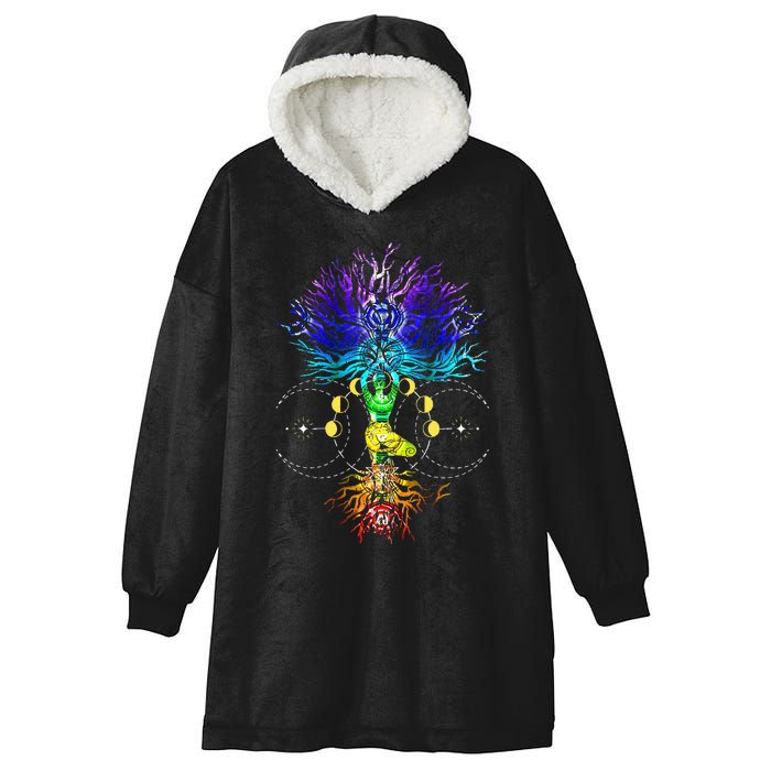 Chakra Tree Of Life With Phases Of The Moon Hatha Yoga Hooded Wearable Blanket