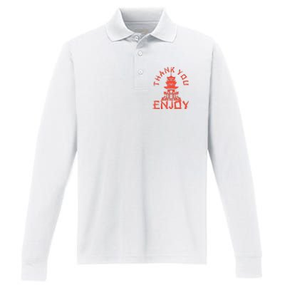 Chinese Take Out Thank You Enjoy Food Asian Chinese Takeout Performance Long Sleeve Polo