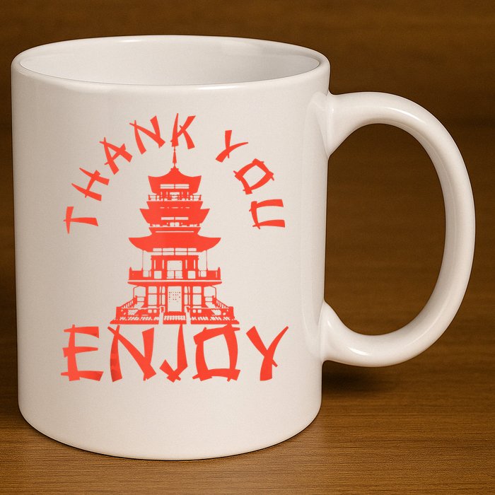 Chinese Take Out Thank You Enjoy Food Asian Chinese Takeout 11oz C Handle Ceramic Mug