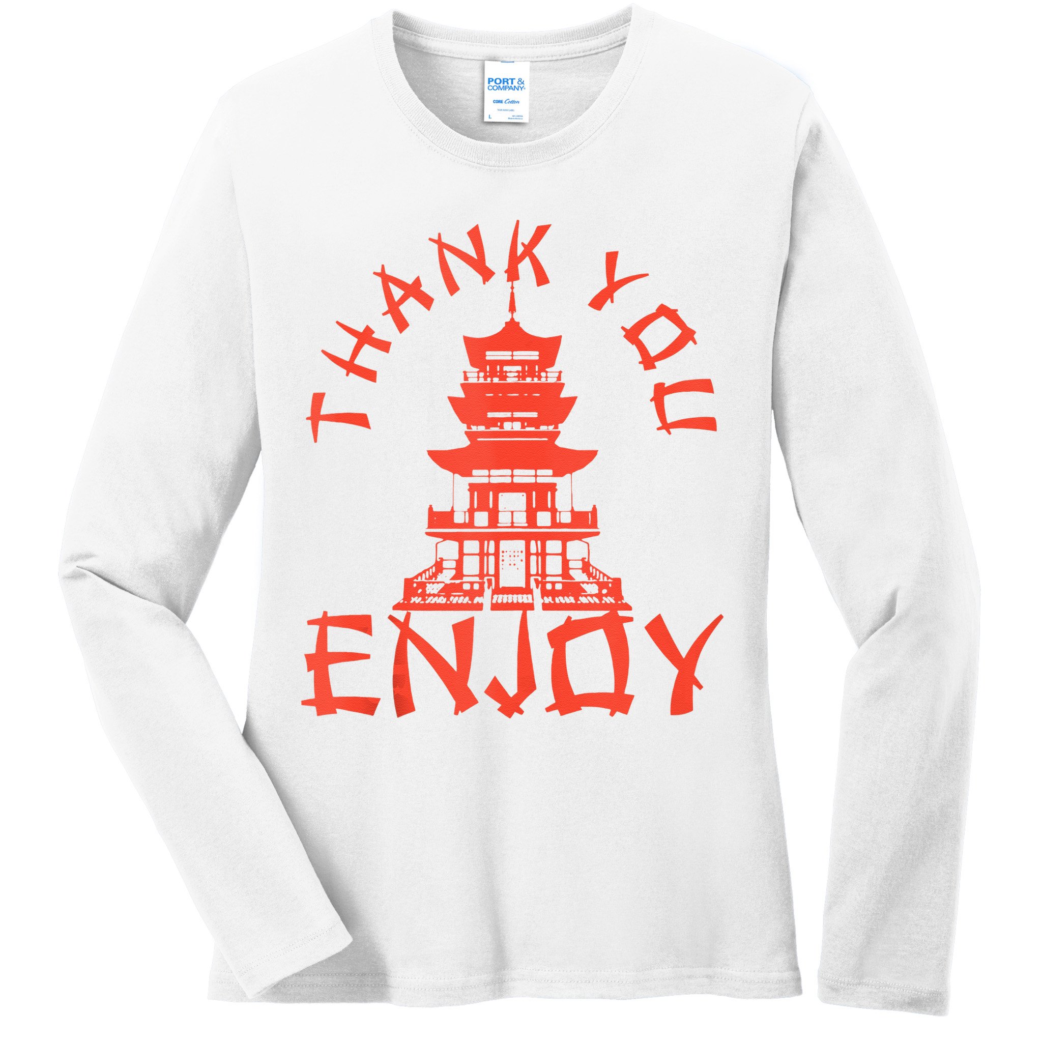 Chinese Take Out Thank You Enjoy Food Asian Chinese Takeout Ladies Long Sleeve Shirt
