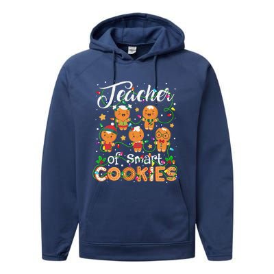 Christmas Teacher Of Smart Cookies Gingerbread Xmas Teacher Gift Performance Fleece Hoodie