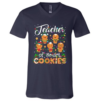 Christmas Teacher Of Smart Cookies Gingerbread Xmas Teacher Gift V-Neck T-Shirt