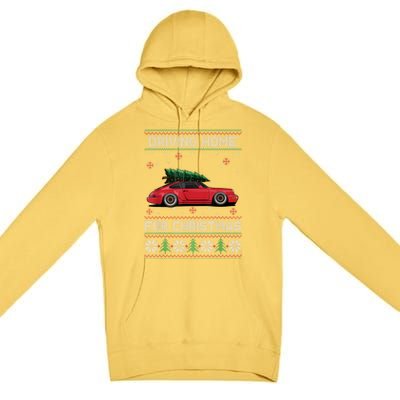 Christmas Tree Oldtimer Car Xmas Ugly Sweater Pullover Look Premium Pullover Hoodie