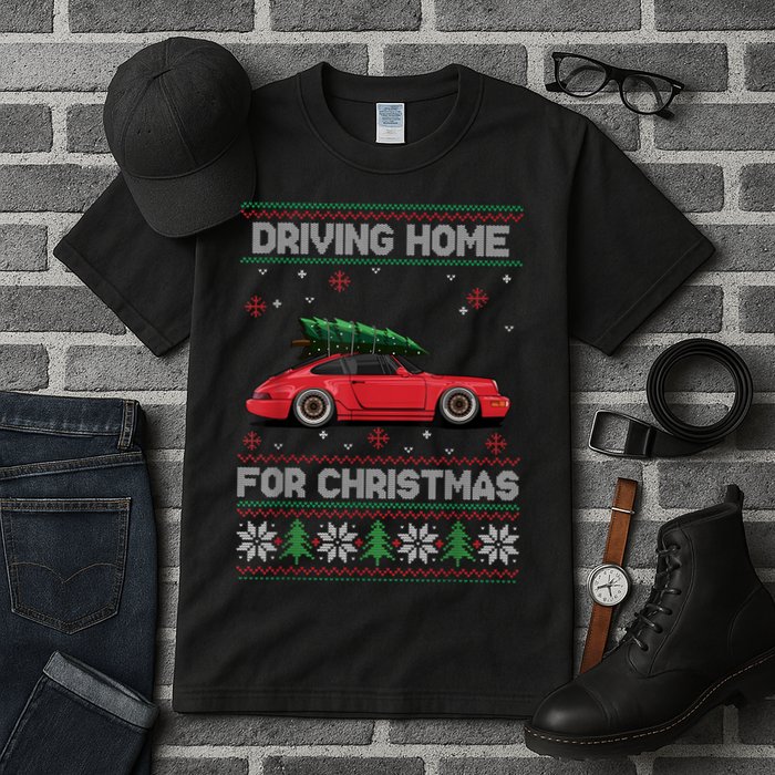 Christmas Tree Oldtimer Car Xmas Ugly Sweater Pullover Look Tall T-Shirt
