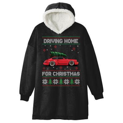 Christmas Tree Oldtimer Car Xmas Ugly Sweater Pullover Look Hooded Wearable Blanket