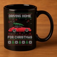 Christmas Tree Oldtimer Car Xmas Ugly Sweater Pullover Look 11oz C Handle Ceramic Mug
