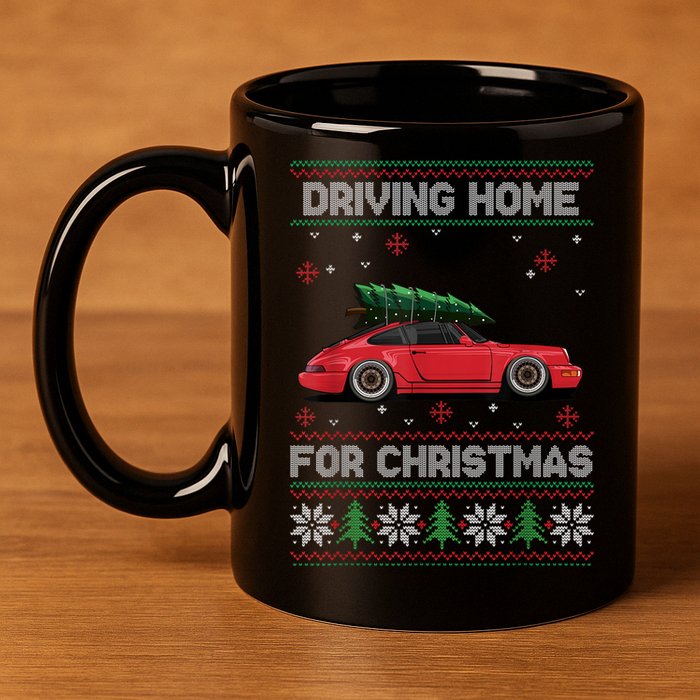 Christmas Tree Oldtimer Car Xmas Ugly Sweater Pullover Look 11oz C Handle Ceramic Mug