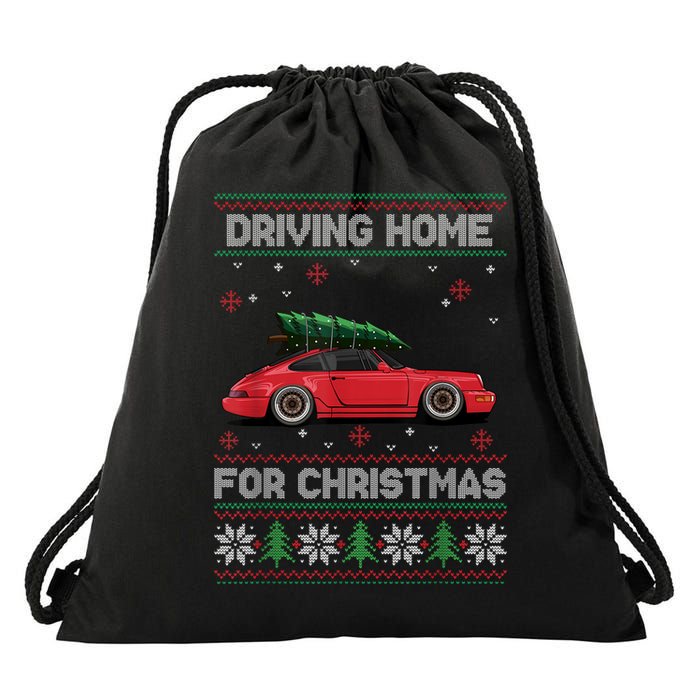 Christmas Tree Oldtimer Car Xmas Ugly Sweater Pullover Look Drawstring Bag