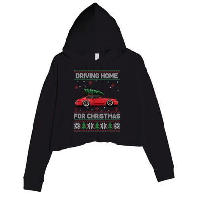 Christmas Tree Oldtimer Car Xmas Ugly Sweater Pullover Look Crop Fleece Hoodie
