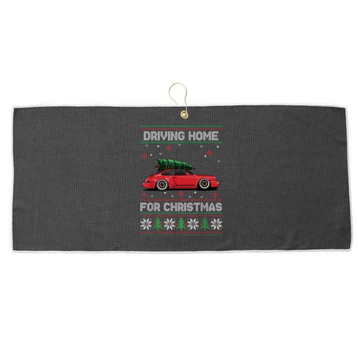 Christmas Tree Oldtimer Car Xmas Ugly Sweater Pullover Look Large Microfiber Waffle Golf Towel