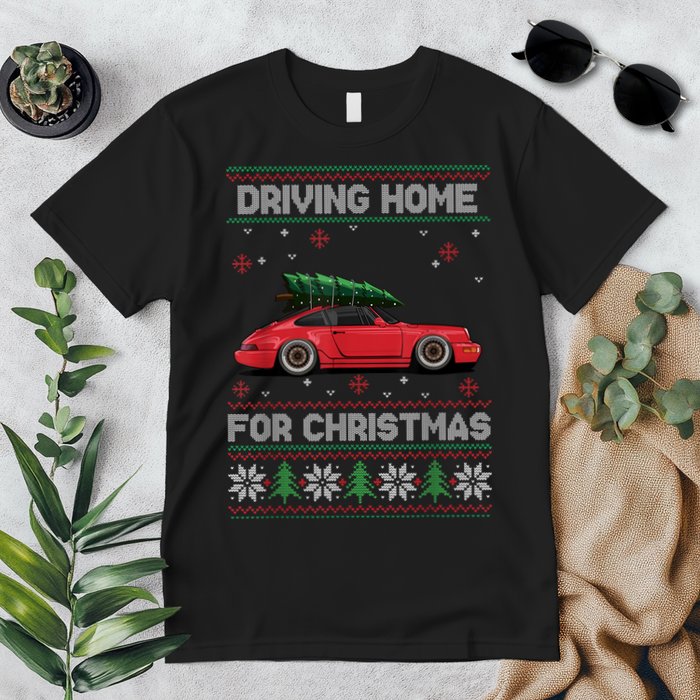 Christmas Tree Oldtimer Car Xmas Ugly Sweater Pullover Look Premium T-Shirt