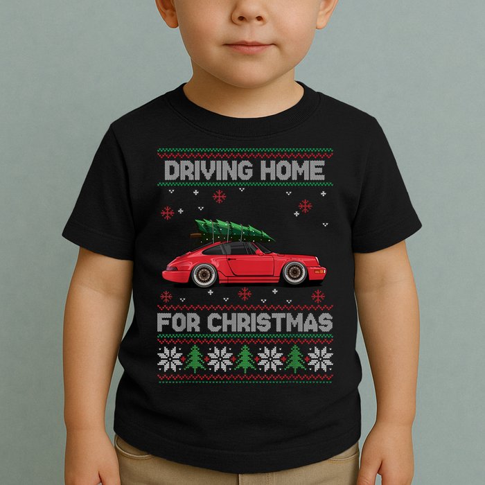 Christmas Tree Oldtimer Car Xmas Ugly Sweater Pullover Look Toddler T-Shirt