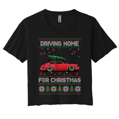 Christmas Tree Oldtimer Car Xmas Ugly Sweater Pullover Look Crop Top