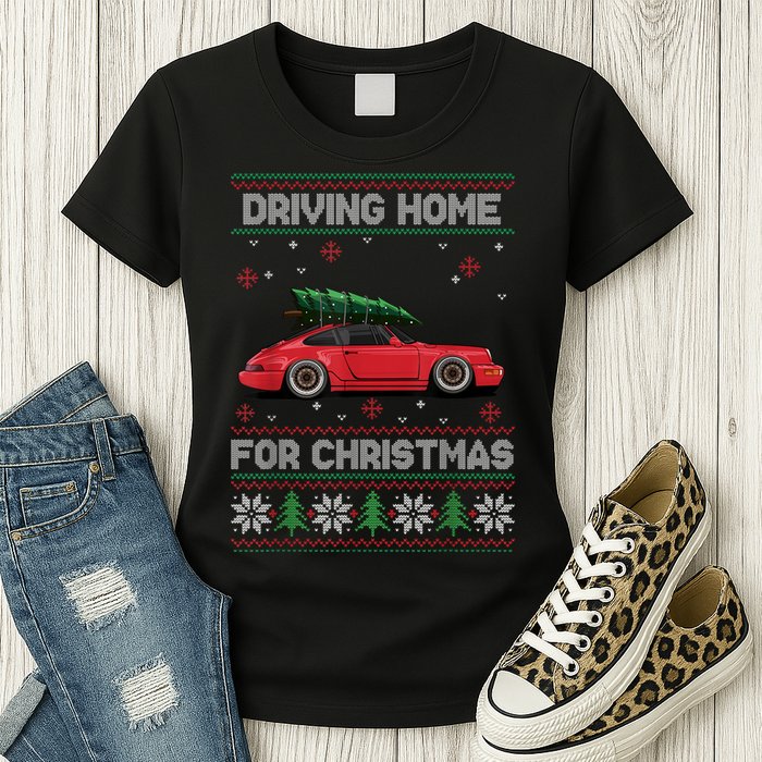 Christmas Tree Oldtimer Car Xmas Ugly Sweater Pullover Look Womens T-Shirt