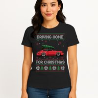 Christmas Tree Oldtimer Car Xmas Ugly Sweater Pullover Look Womens T-Shirt
