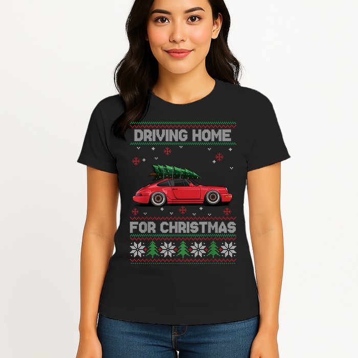 Christmas Tree Oldtimer Car Xmas Ugly Sweater Pullover Look Womens T-Shirt