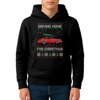 Christmas Tree Oldtimer Car Xmas Ugly Sweater Pullover Look Kids Hoodie
