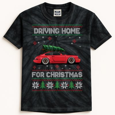 Christmas Tree Oldtimer Car Xmas Ugly Sweater Pullover Look Kids Tie-Dye T-Shirt