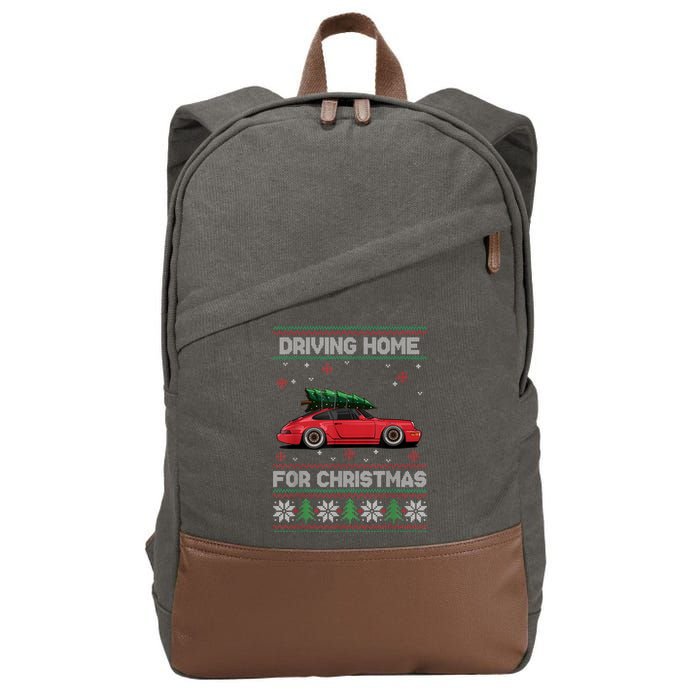 Christmas Tree Oldtimer Car Xmas Ugly Sweater Pullover Look Cotton Canvas Backpack